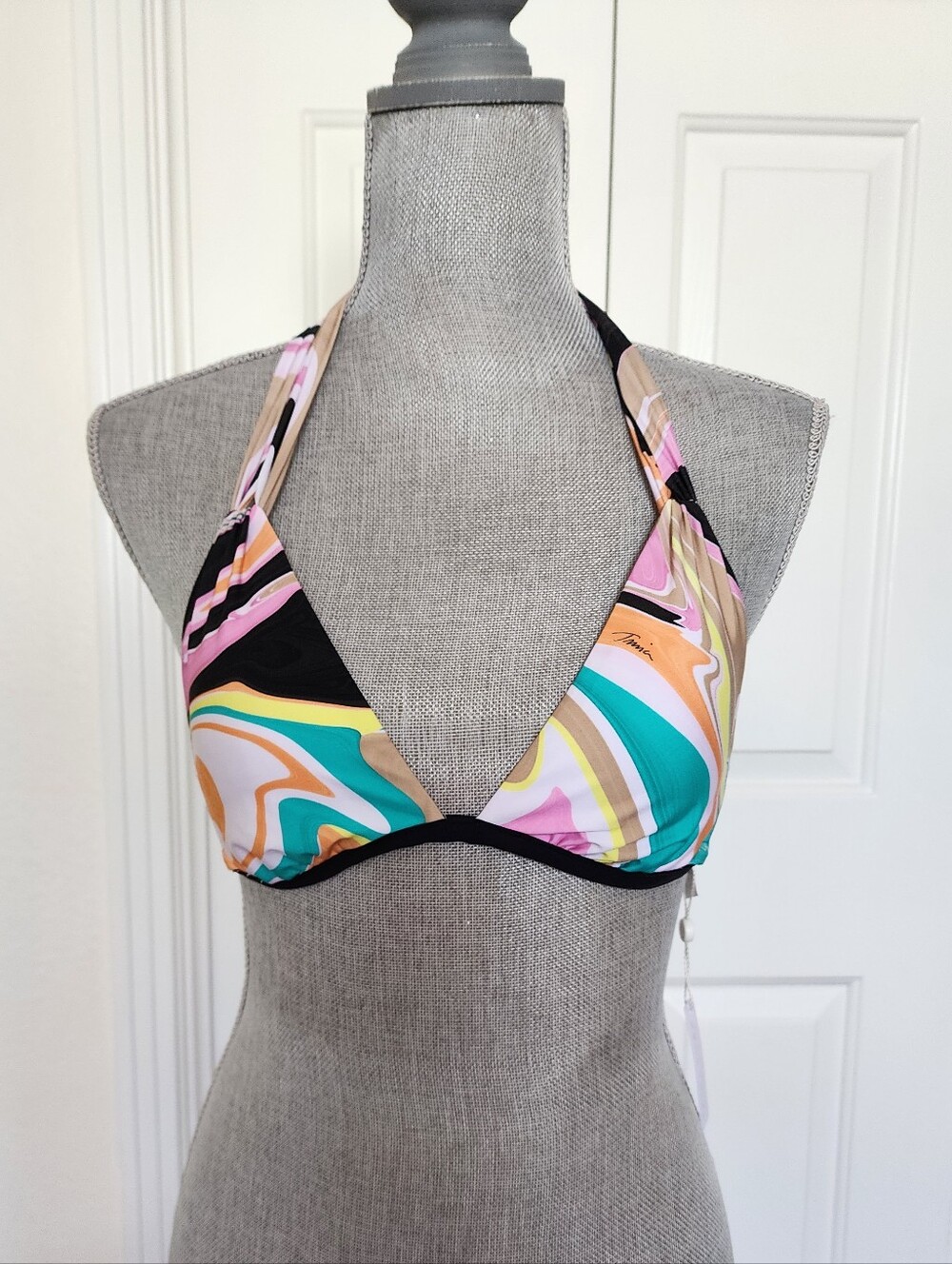 Trina Turk Halter Bikini Top in Multi-Color Swirl Print